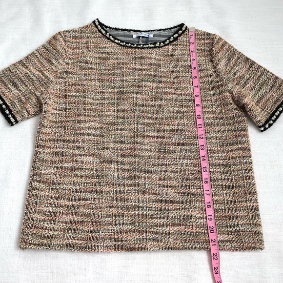 ZARA Boucle Tweed Pearl Trim Top | Tan, White, Pink | Size M/L - Picture 10 of 12
